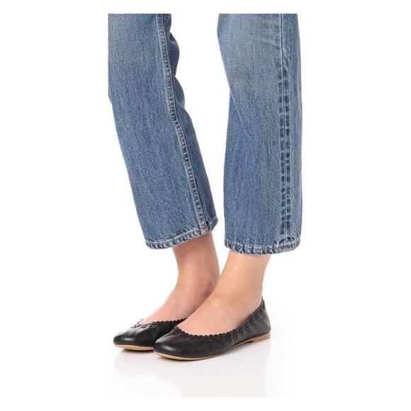SEE BY CHLOE NEW Jane Scallop Calfskin Ballerina Comfy Flats Black - Picture 1 of 7